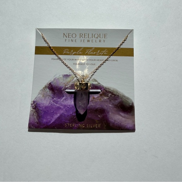 Gold and Purple Pendant sterling silver Necklace amethyst protection crystal - Picture 4 of 8